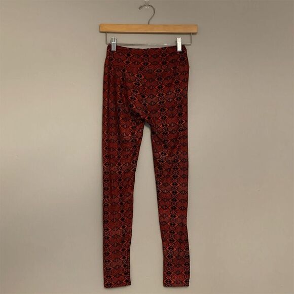 LuLaRoe One Size Buttery Soft Leggings Orange Geometric Pattern Casual NEW - Picture 8 of 12